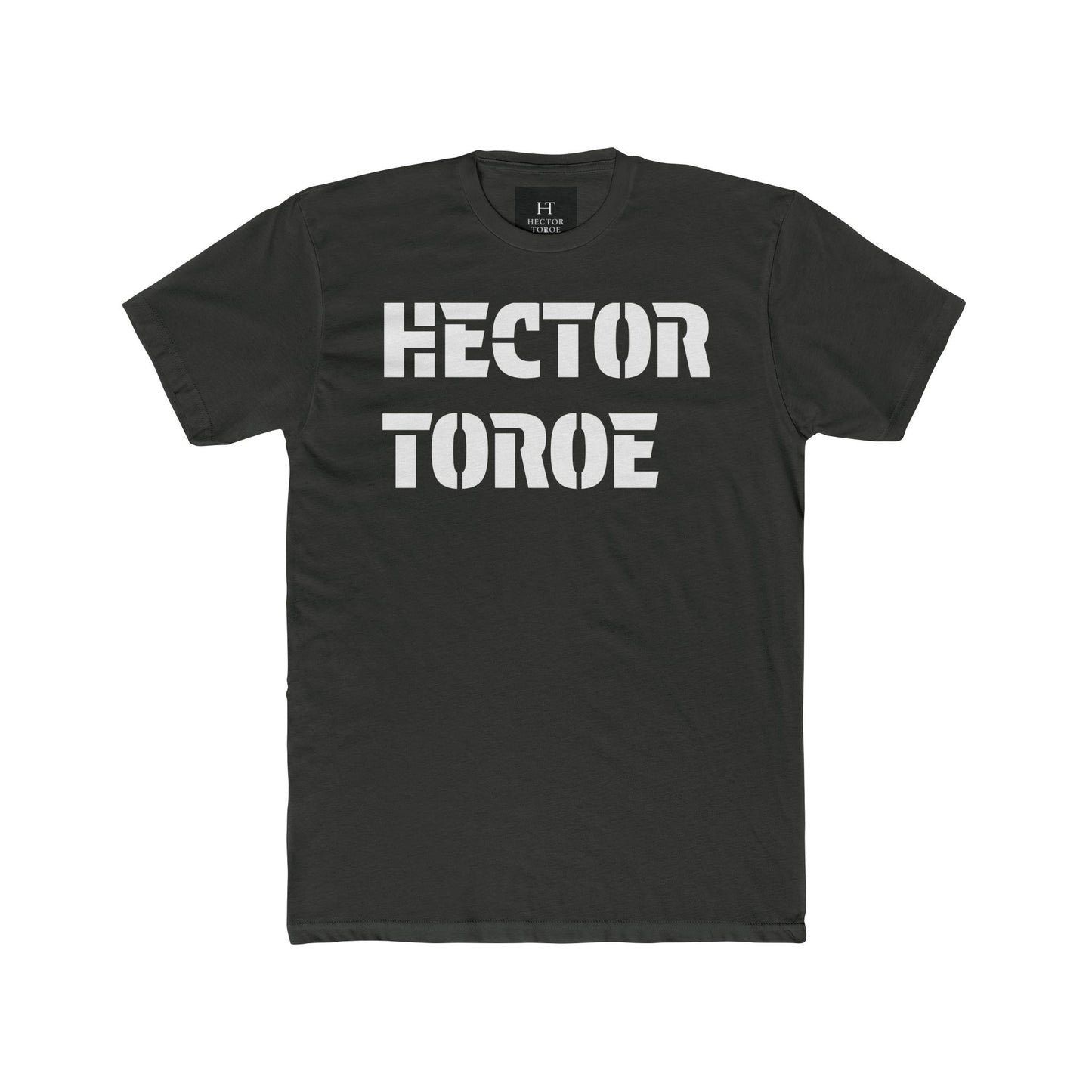 White Cotton Crew Tee — Subtle Embossed Text Casual Shirt