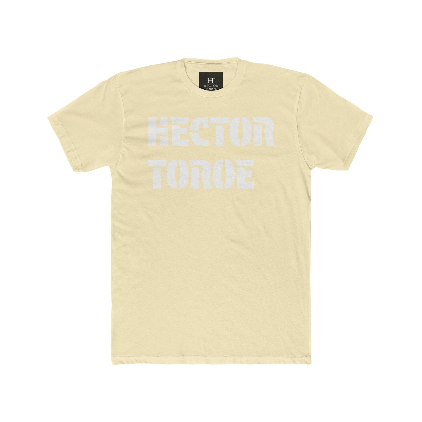White Cotton Crew Tee — Subtle Embossed Text Casual Shirt