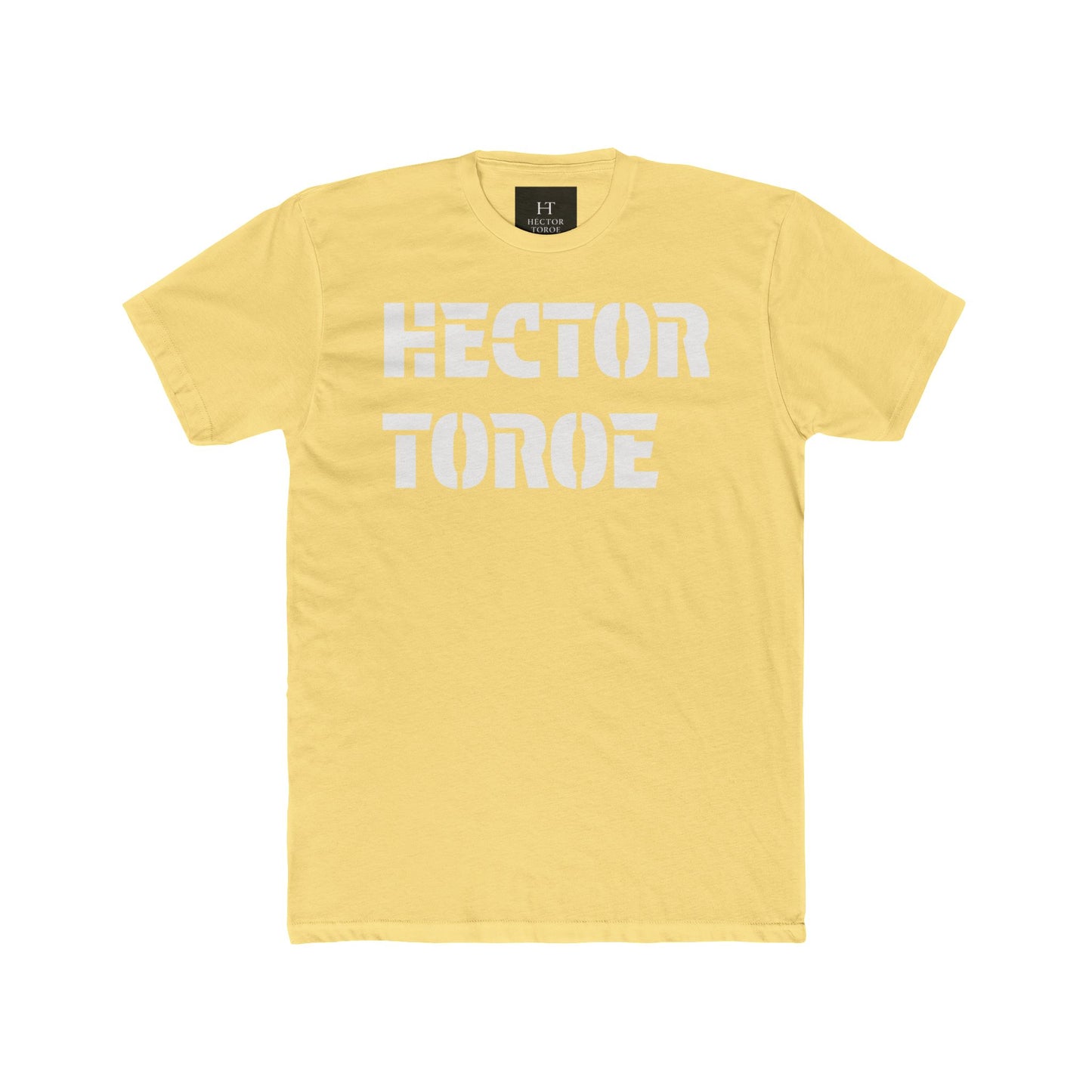 White Cotton Crew Tee — Subtle Embossed Text Casual Shirt