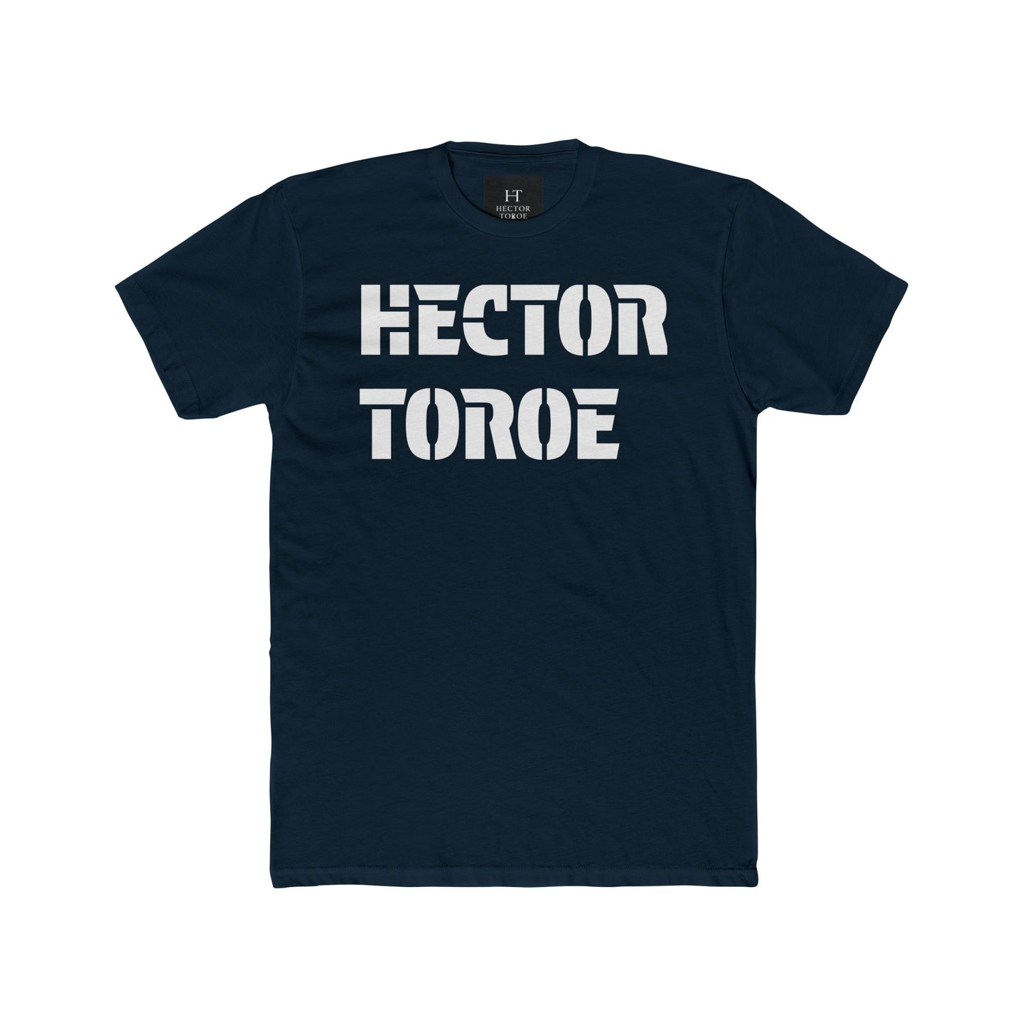 White Cotton Crew Tee — Subtle Embossed Text Casual Shirt